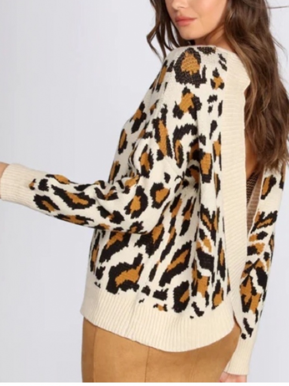 Miracle Leopard Print Open Back Oversized Knit Sweater